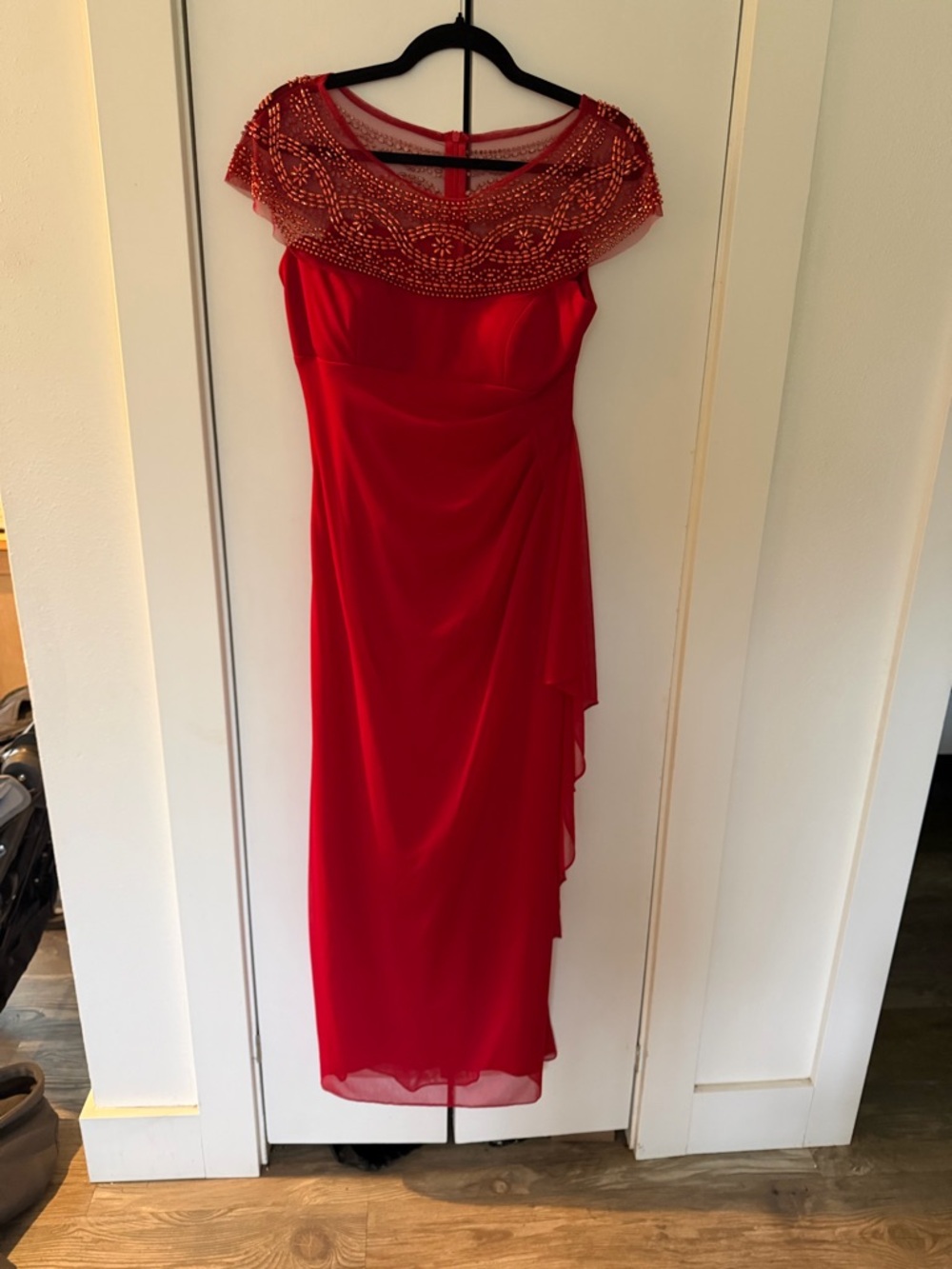 R&M Richards Red Beaded Evening Gown